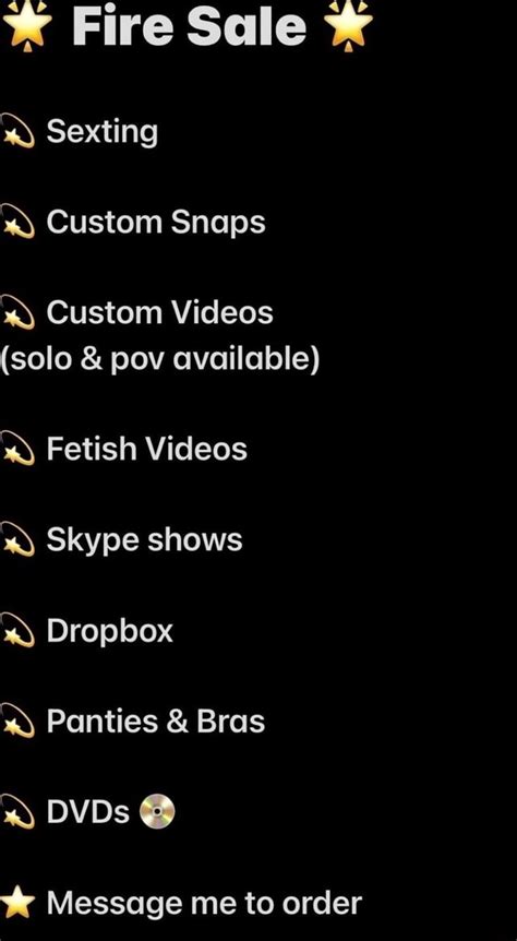 Fire Sale Sexting Custom Snaps Custom Videos Solo Pov Available Fetish Videos Skype Shows