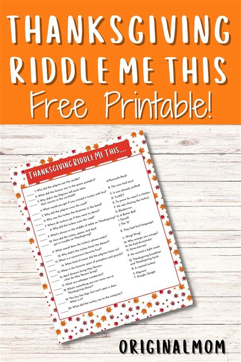Fun Thanksgiving Riddle Me This Free Printable Thanksgiving Jokes