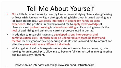 tell me about yourself interview question answer examples imagesee