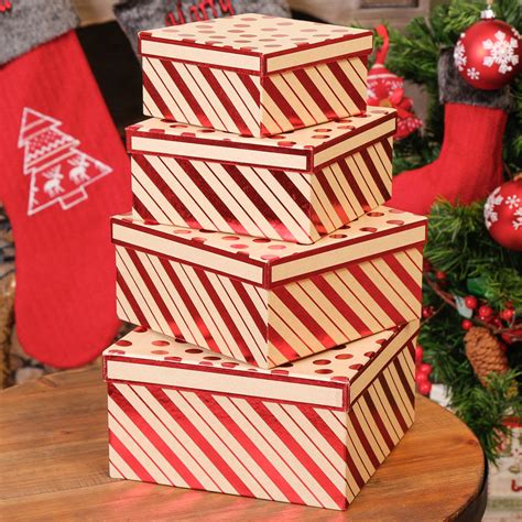 Set Of Four Candy Cane Striped Christmas T Boxes By Dibor