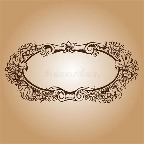 Vector Vintage Border Frame Engraving With Retro Ornament Patter Stock