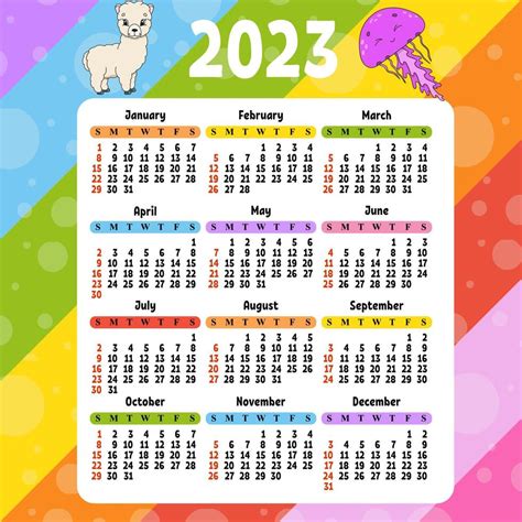 Calendario Para 2023 Con Un Lindo Personaje Diseño Divertido Y