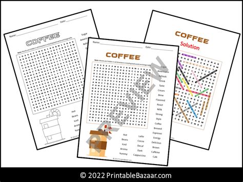 Coffee Word Search Puzzle Teaching Resources