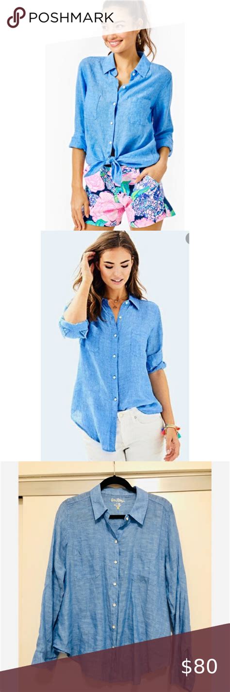 Nwot Lilly Pulitzer Sea View Linen Button Down Top Lilly Pulitzer