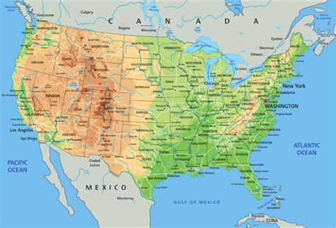 Detailed Physical Map Of The United States
