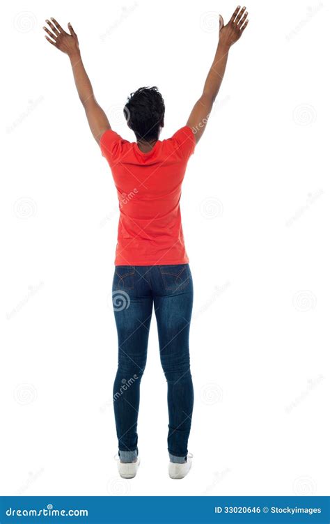Back Pose Of A Woman With Raised Arms Stock Photo Image Of Female