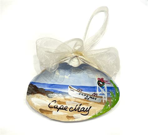 Hand Painted Shell Ornament Cape May Lifeguard Boat Winterwood Gift