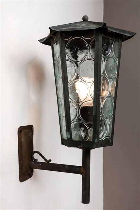 1950s Large Scandinavian Outdoor Wall Light In Patinated Copper And