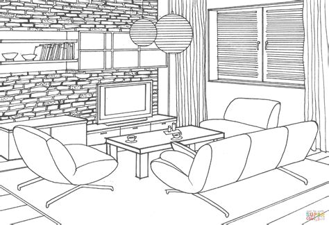 Stone Wall In The Living Room Coloring Page Free Printable Coloring