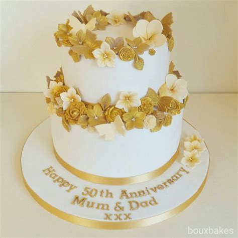 2 tiered White and Gold 50th Anniversary cake | Torte di compleanno