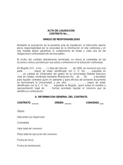 Acta Liquidacion Contrato Pdf Liquidación Gobierno