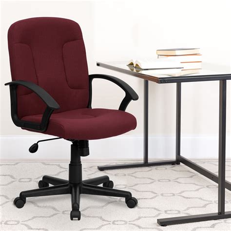 Mid Back Burgundy Fabric Executive Swivel Office Chair With Nylon Arms