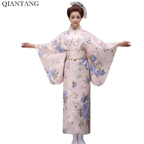 New Classic Traditional Japanese Women Yukata Kimono With Obi Stage