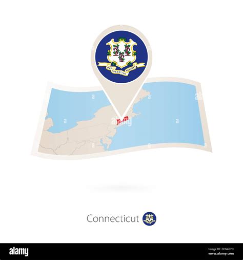 Folded Paper Map Of Connecticut Us State With Flag Pin Of Connecticut
