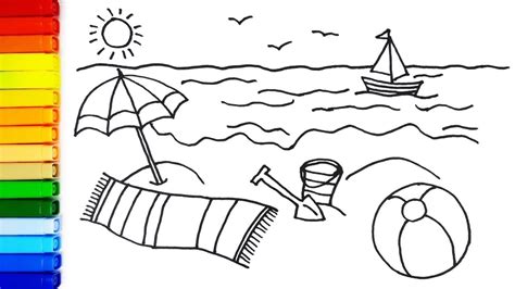 How To Draw Summer Sea Beach Easy Simple Drawing Ideas And Coloring