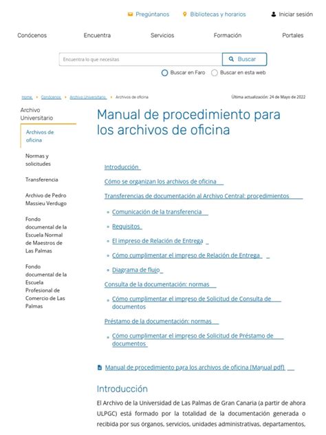 Manual De Procedimiento Para Los Archivos De Oficina Biblioteca Ulpgc Pdf