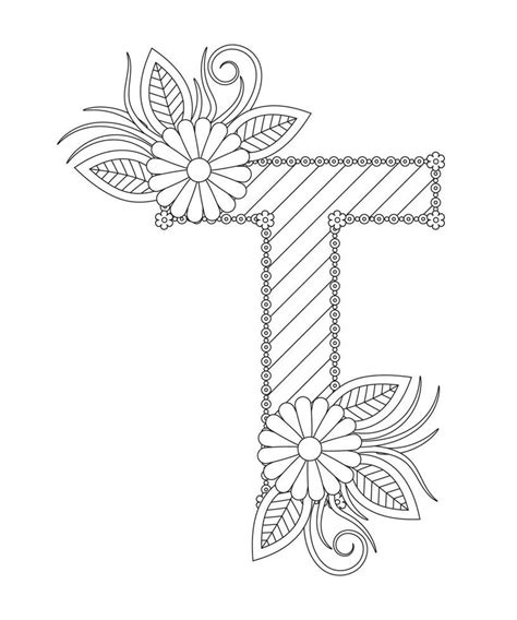 Alphabet Coloring Page With Floral Style Abc Coloring Page Letter T