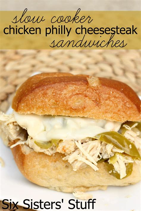Slow Cooker Chicken Philly Cheesesteak Sandwich Recipe Six Sisters