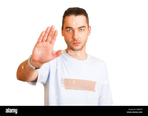 Guy Showing Five Fingers Isolated On White Stock Photo Alamy