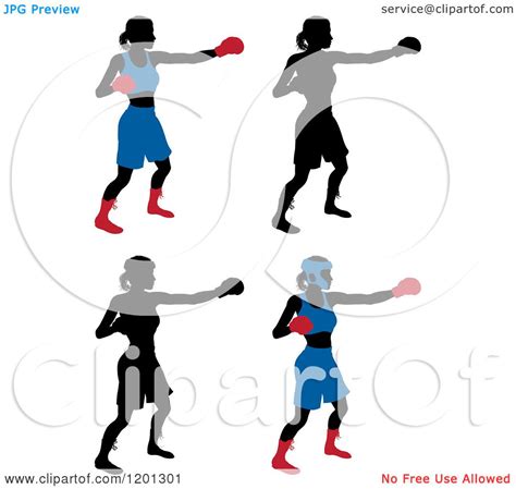 Clipart Of Silhouetted Women Boxing Royalty Free Vector Illustration
