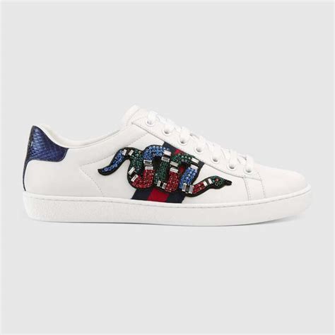 Gucci Women Ace Embroidered Sneaker With Crystal Kingsnake White Lulux