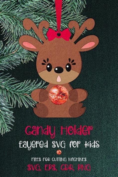 Deer Christmas Ornament Candy Holder Template SVG