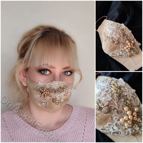 Wedding Face Mask Beaded Bridal Face Mask Embroidered Lace Face Mask