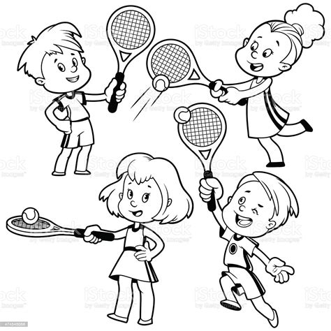 Then, one of the best ways would be giving them these free printable volcano coloring pages. Cartoon Kids Playing Tennis Outline Stock Illustration ...