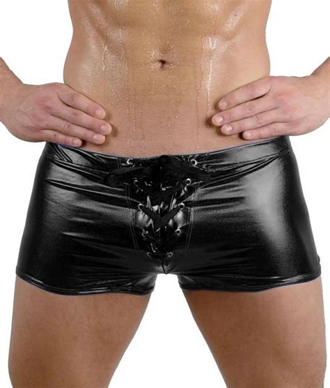 2017 Mens Sexy Faux Leather Shiny Boxers Underwear Gay Male Latex Shorts Panties Black Blue Gold