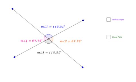 Exploring Vertical Angles And Linear Pairs Geogebra