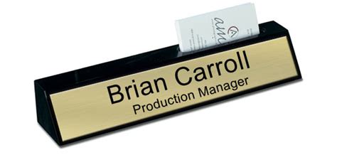 Black Marble Desk Name Plate With Card Holder Brushed Gold Plate
