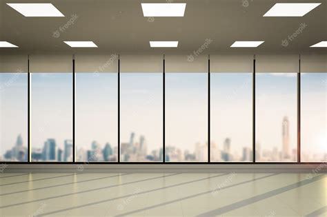 premium photo 3d rendering empty office space with glass windows