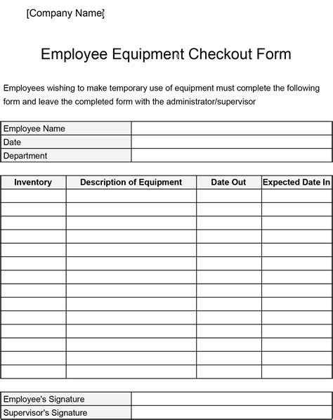 Equipment Checkout Form Templates Download And Print For Free