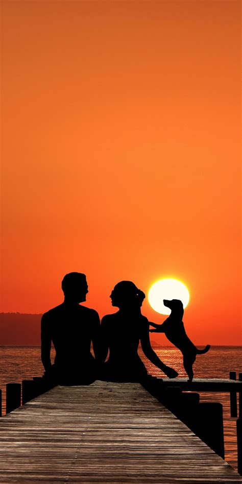 Couple Sunset Pier Silhouette 1080x2160 Wallpaper Sunset