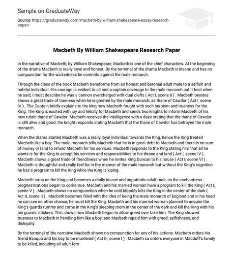 ⇉macbeth By William Shakespeare Research Paper Essay Example Graduateway