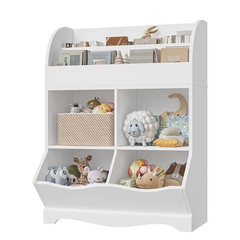 Homfa Kids Cubby Toy Storage Cabinet With 2 Tier Book Rack Shelf Wood
