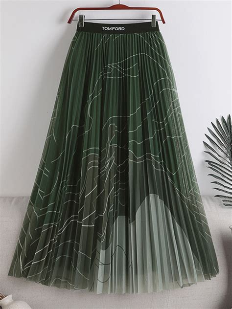 Tigena Fashion Contrast Color Striped Long Tulle Skirt Women