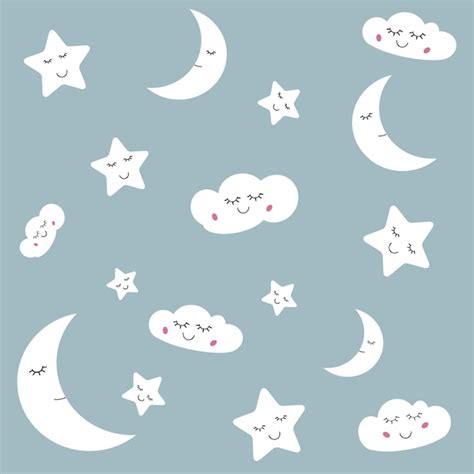 Premium Vector Vector Cloud Seamless Pattern Sleeping Clouds Moon And