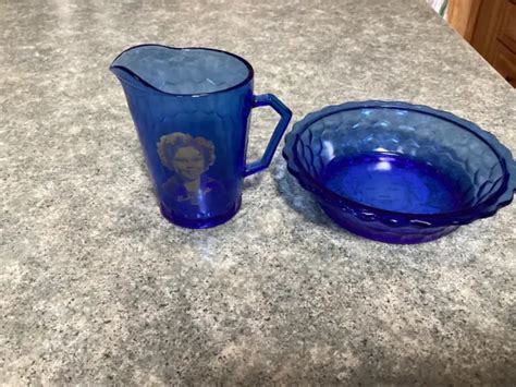 Vintage Shirley Temple Cobalt Blue Glass Hazel Atlas Cereal Bowl