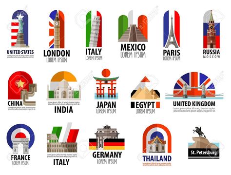 Vector Collection Of Colored Icons Attractions Of The World Vector