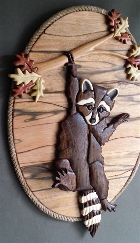 Hang In There Raccoon Intarsia Wood Art Sculpture Etsy