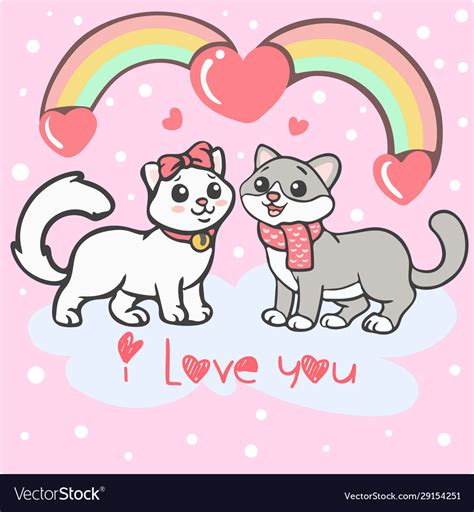 Couple Love Cute Cartoon Cats Royalty Free Vector Image