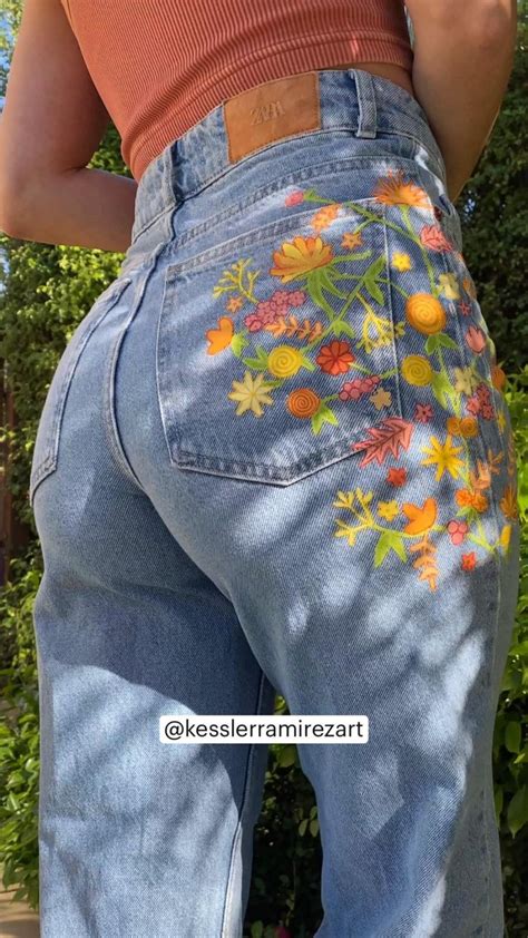 Time Lapse Of These Painted Jeans With Flowers Kesslerramirezart