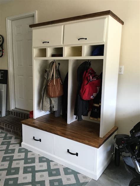Garage is not heated and live in upstate ny, so it can get cold in winters. Mudroom Lockers with Bench { Free DIY Plans }