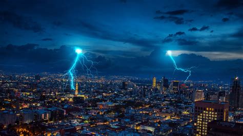 Storm Night Lightning In City Hd Wallpaper