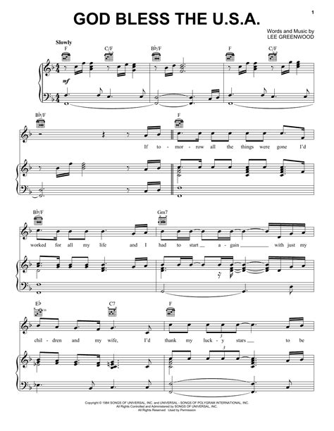 God Bless The Usa Sheet Music Lee Greenwood Piano Vocal