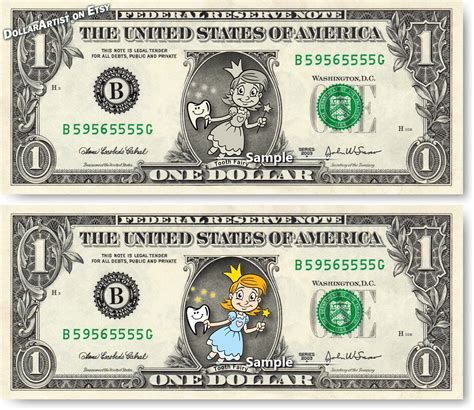 Tooth Fairy On A Real Dollar Bill Put Under Childs Pillow Etsy