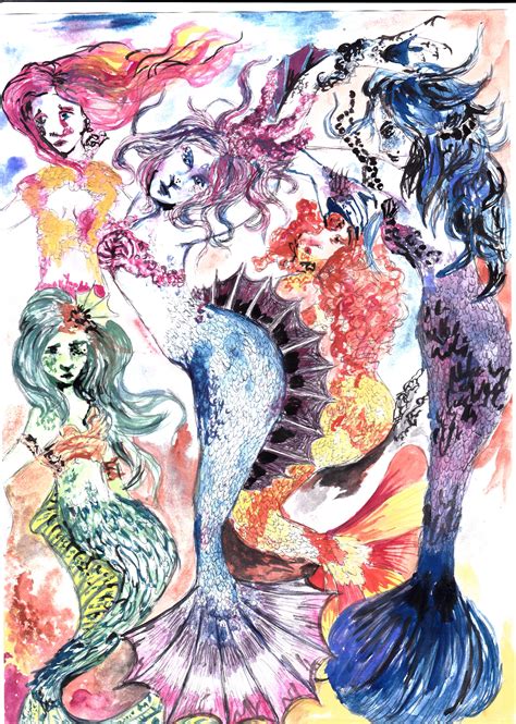 Mermaids Watercolour Art Artwork My Arts