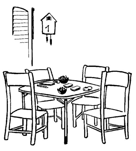 Simple Dining Room Line Art Drawing And Coloring Sheet Coloring Pages