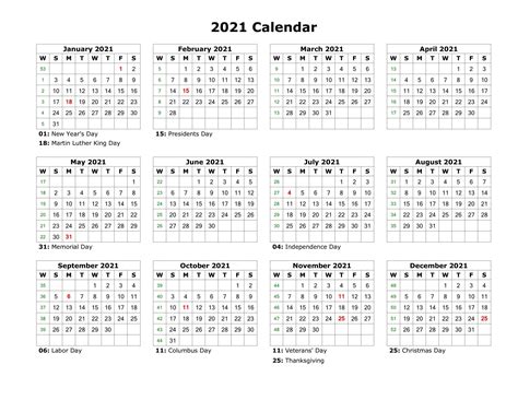 2021 Calendar One Sheet Calendar 2021